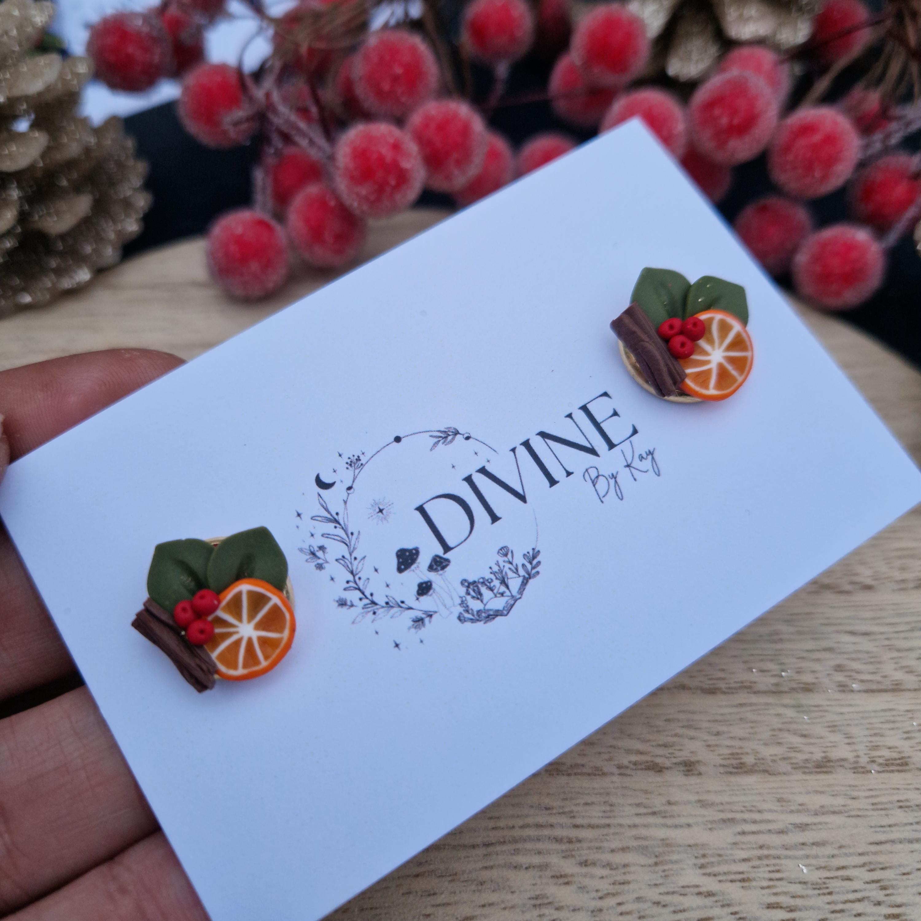 Christmas Stud Earrings: Festive Orange Fruit Charms