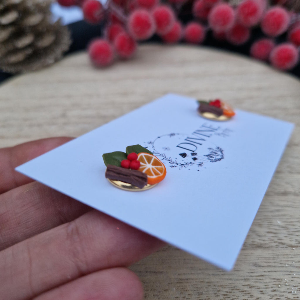Christmas Stud Earrings: Festive Orange Fruit Charms