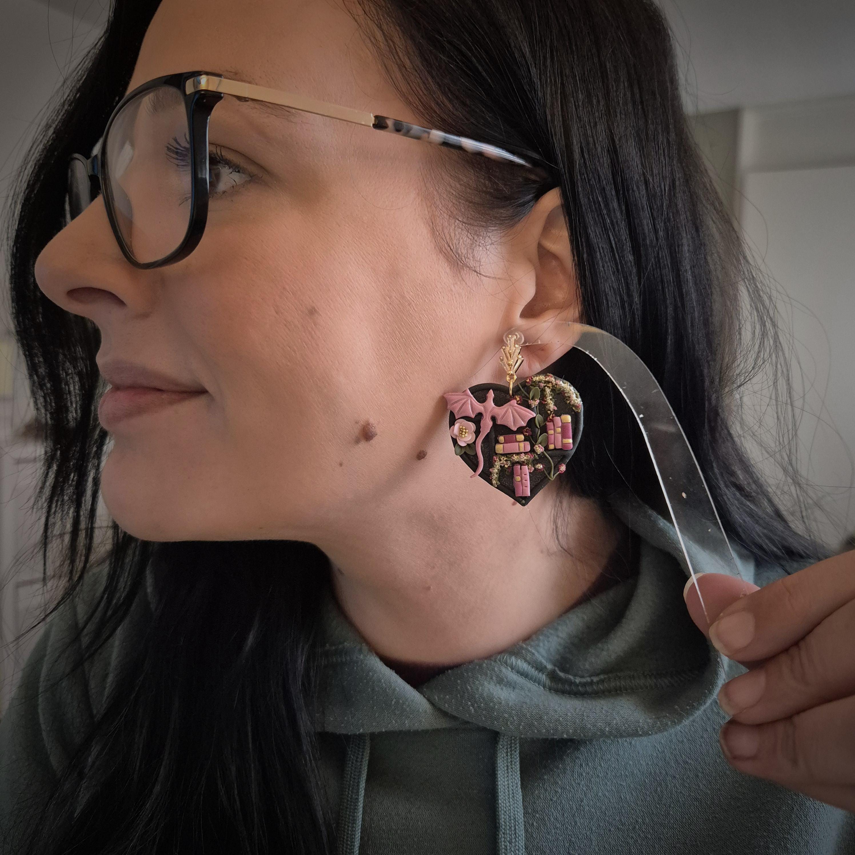 Dragon Heart Book Earrings: Teal Pink Purple Bookshelf Earrings