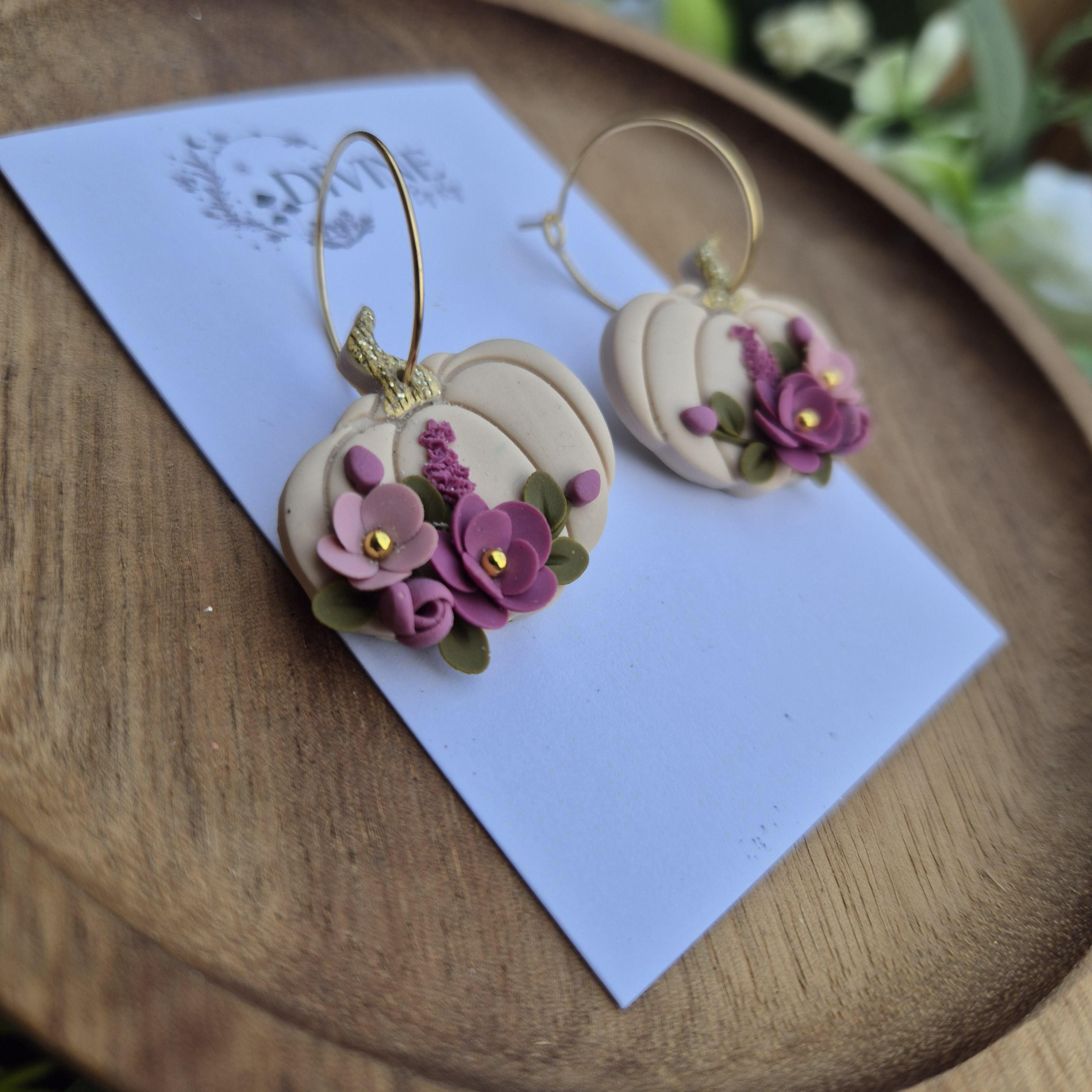 Floral Pumpkin Clay Dangle Earrings: Fall Boho Style
