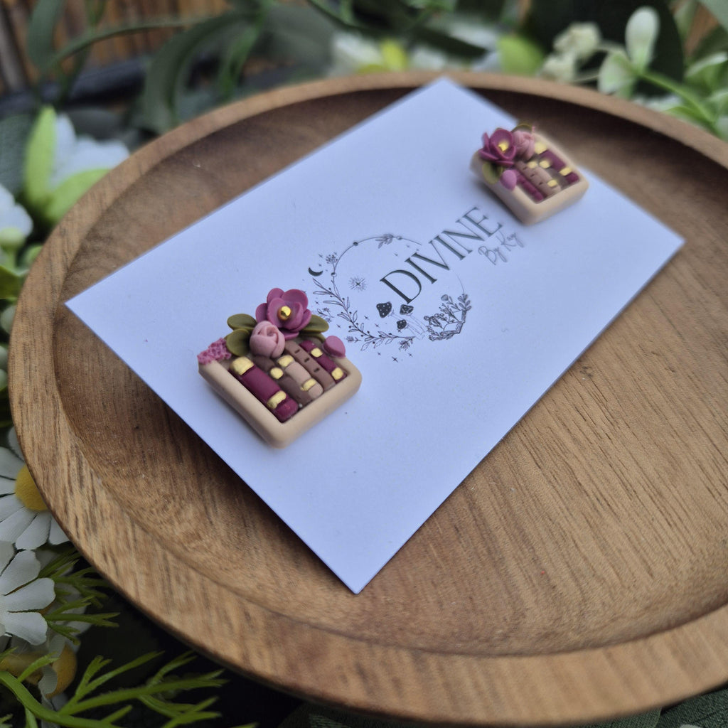 Handmade Clay Book Stud Earrings: Quirky Book Lover Gift