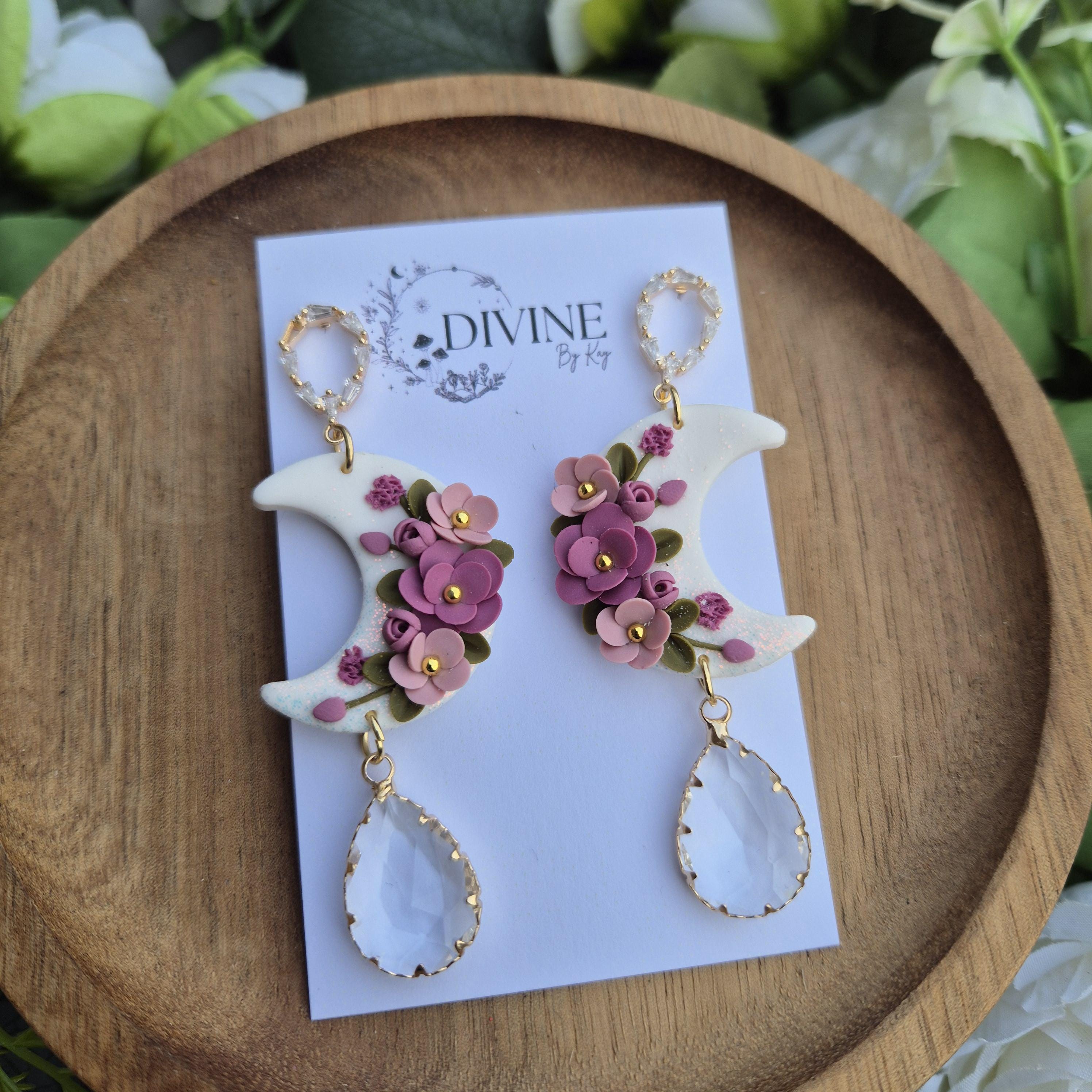 floral moon earrings, celestial jewellery, gifts for her