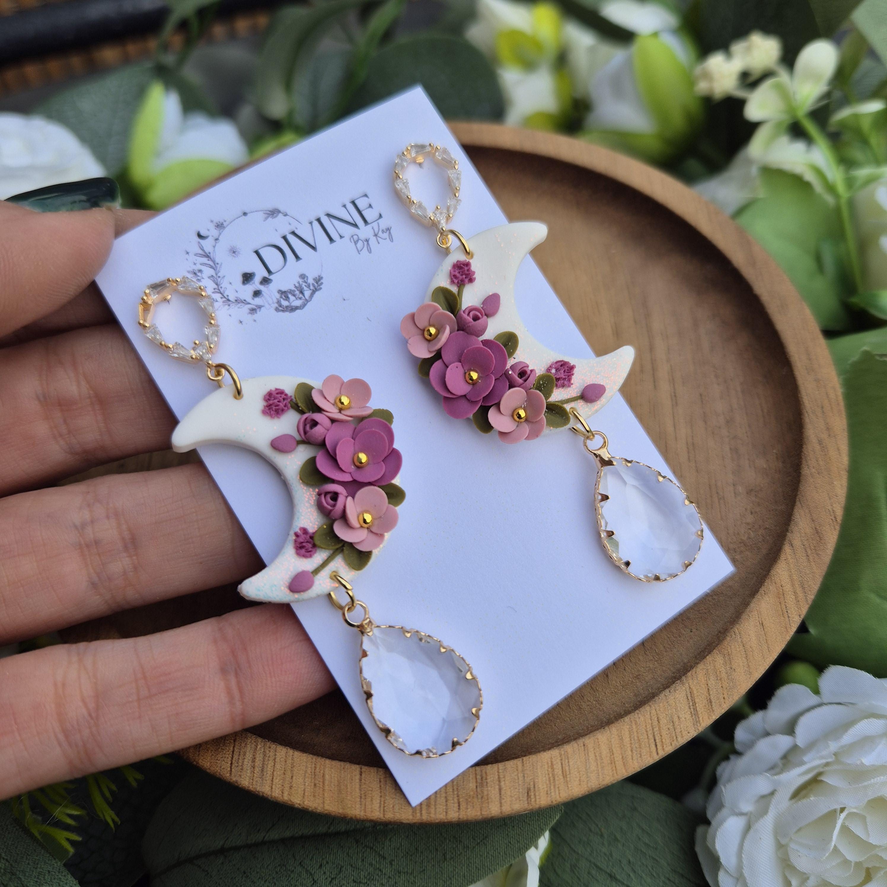 floral moon earrings, celestial jewellery, gifts for her