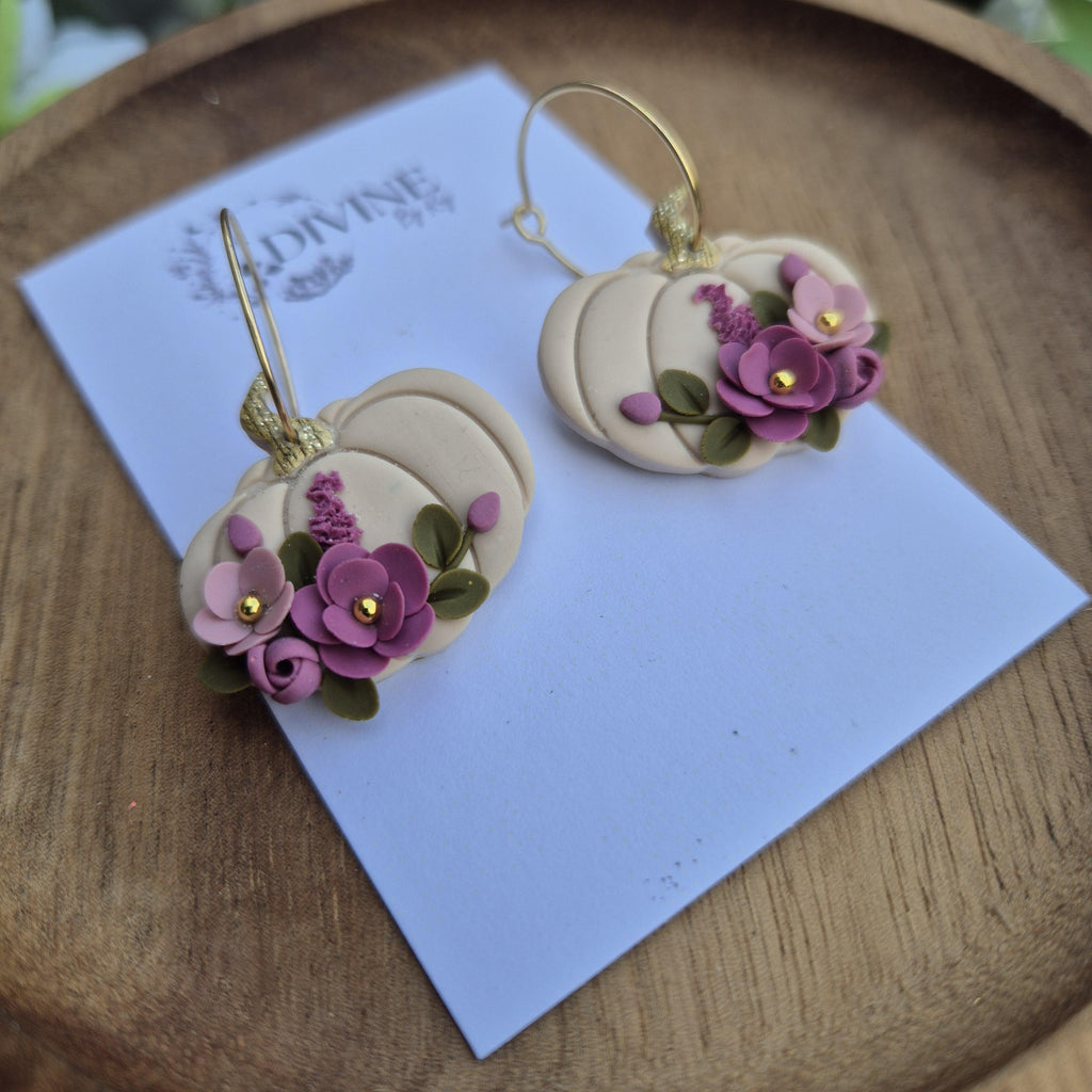 Floral Pumpkin Clay Dangle Earrings: Fall Boho Style