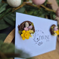 Handmade Clay Easter Egg Nest Earrings: Spring Daffodil Jewelry