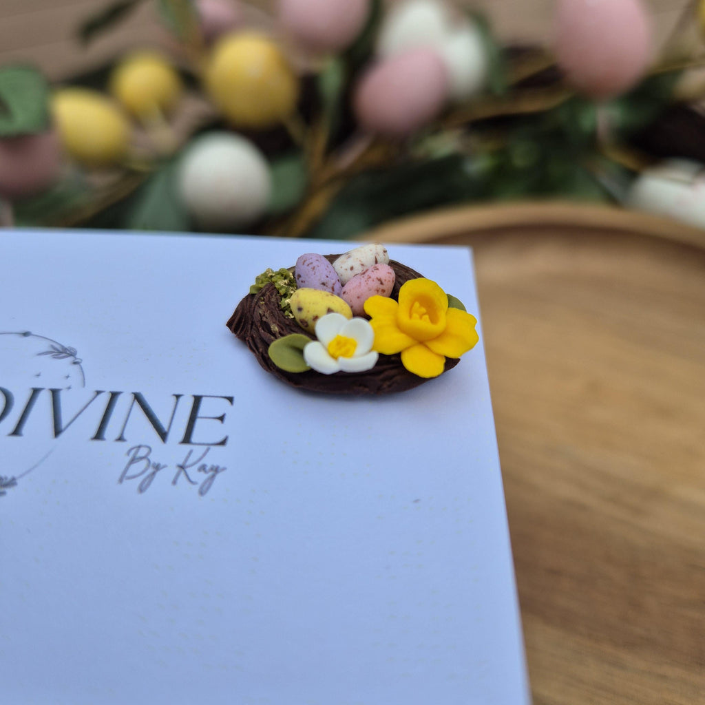 Handmade Clay Easter Egg Nest Earrings: Spring Daffodil Jewelry
