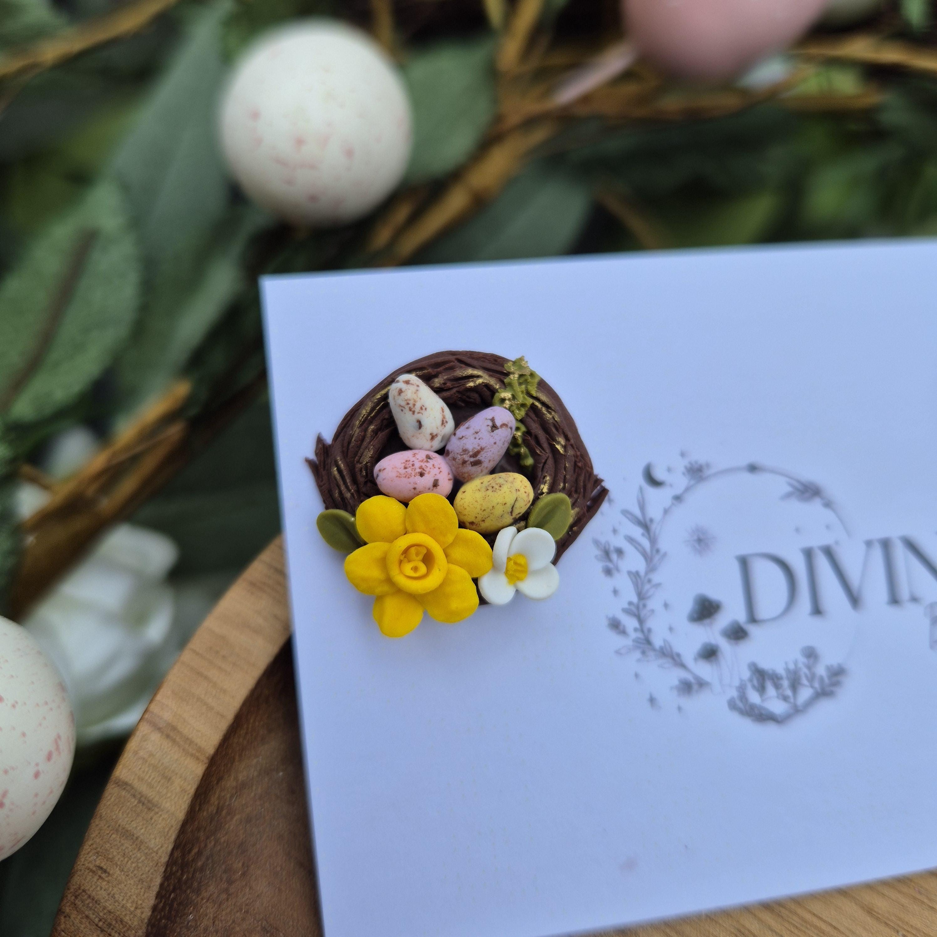 Handmade Clay Easter Egg Nest Earrings: Spring Daffodil Jewelry
