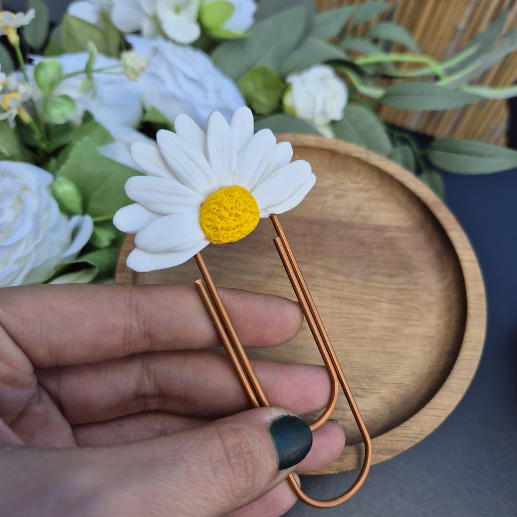 Daisy Paperclip Bookmark, Polymer Clay Flower Bookmark, Handmade Planner Clip