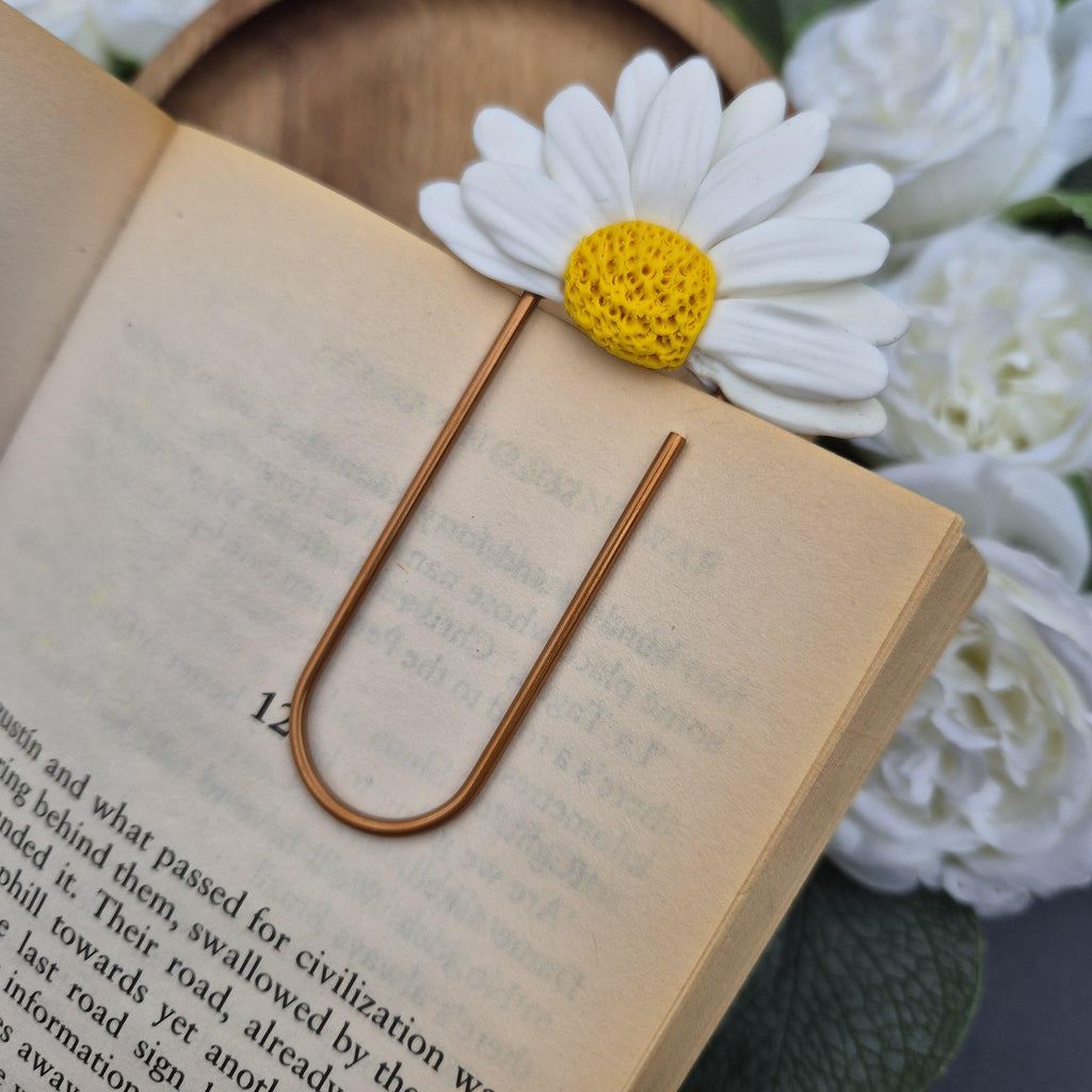 Daisy Paperclip Bookmark, Polymer Clay Flower Bookmark, Handmade Planner Clip