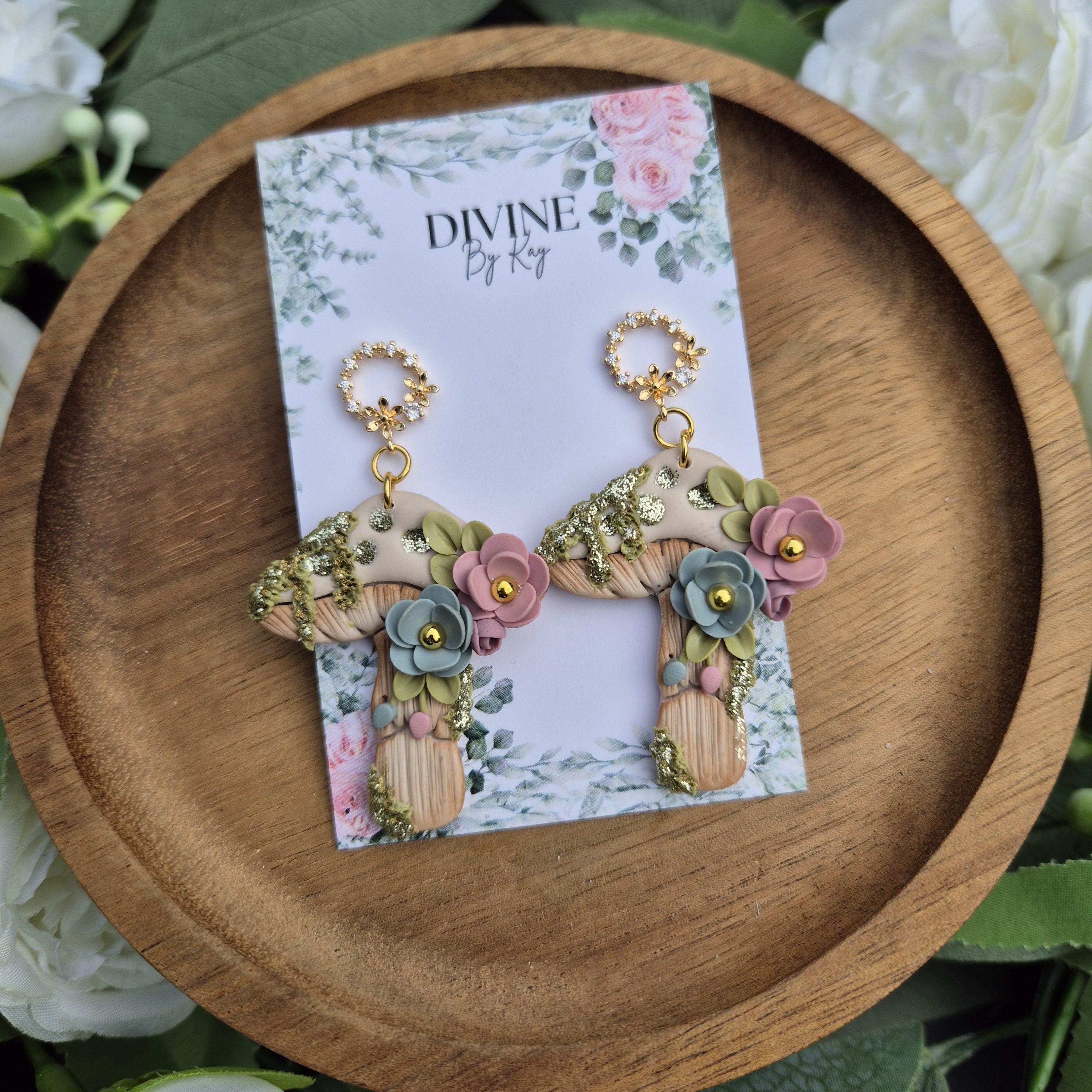 Handmade Clay Mushroom Earrings: Quirky Book Lover Jewelry