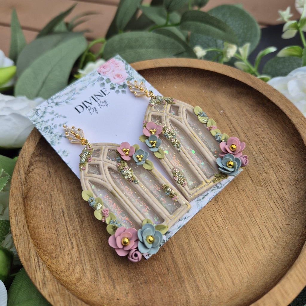 DREAM window earrings - stained glass windows - celestial dangle earrings