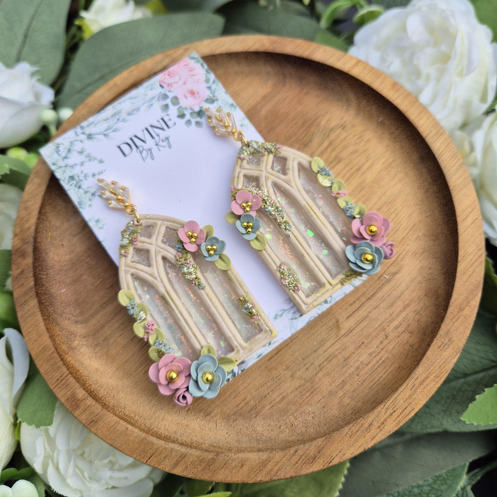 DREAM window earrings - stained glass windows - celestial dangle earrings