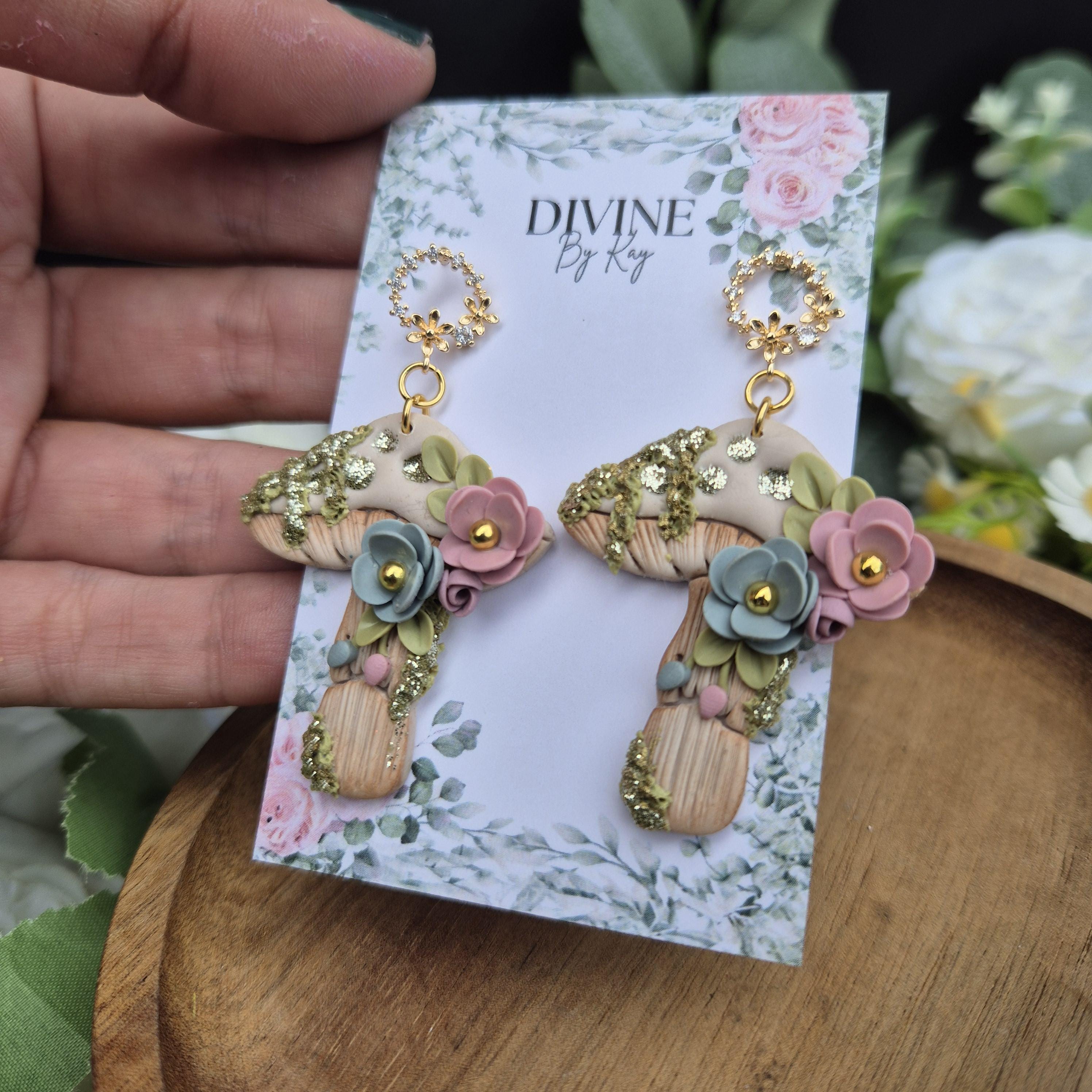 Handmade Clay Mushroom Earrings: Quirky Book Lover Jewelry