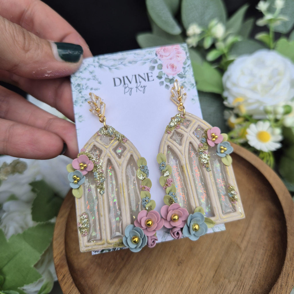 DREAM window earrings - stained glass windows - celestial dangle earrings
