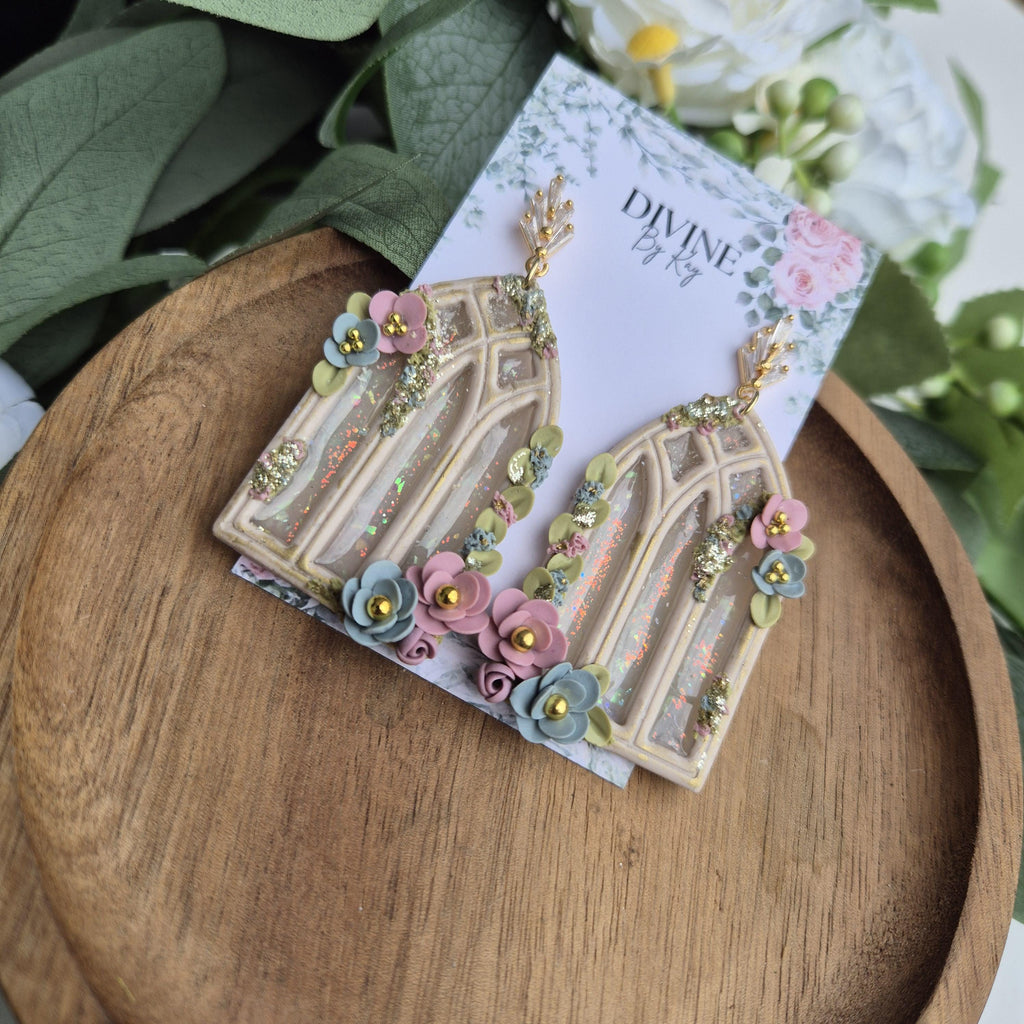 DREAM window earrings - stained glass windows - celestial dangle earrings