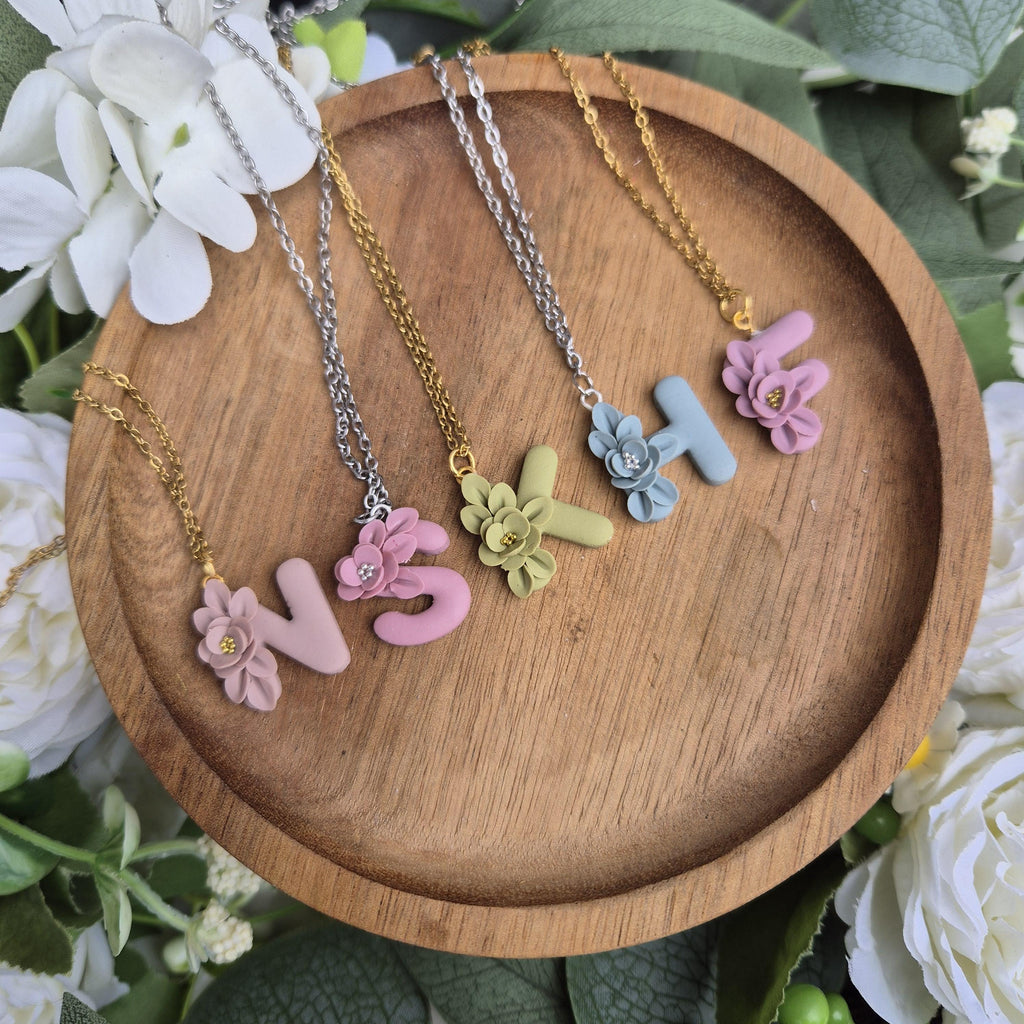 Flower Initial Pendant Necklace: Personalized Birthday Gift