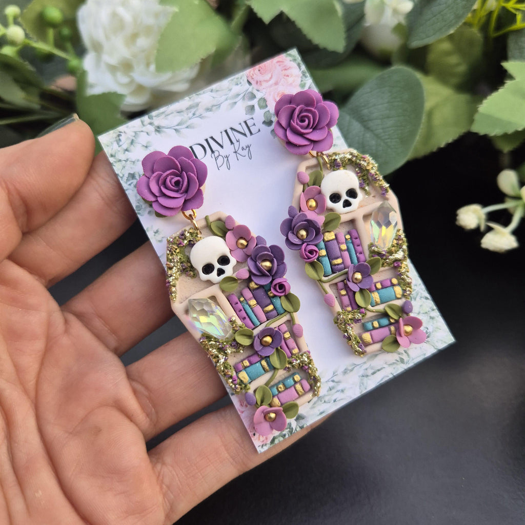 Skull Bookcase Earrings: Witchcraft Book Lover Gift