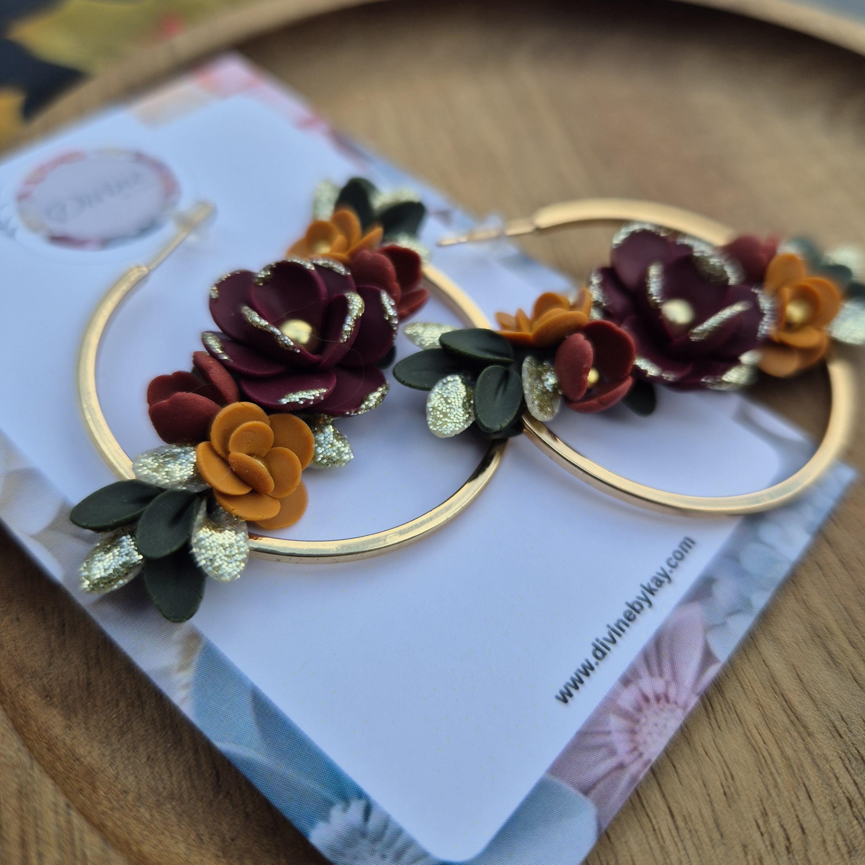 Floral Clay Dangle Earrings: Elegant Flower Statement Jewelry