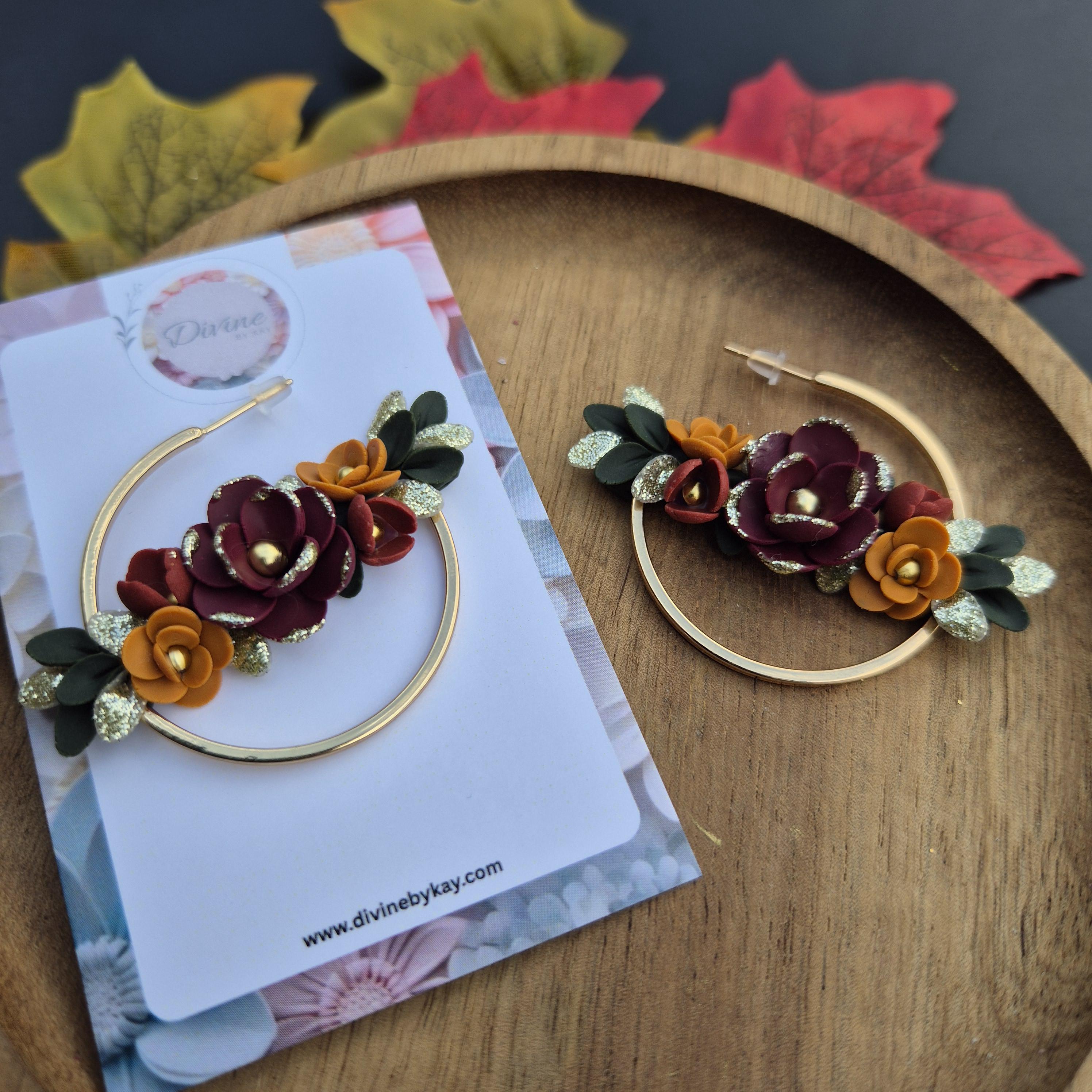 Floral Clay Dangle Earrings: Elegant Flower Statement Jewelry