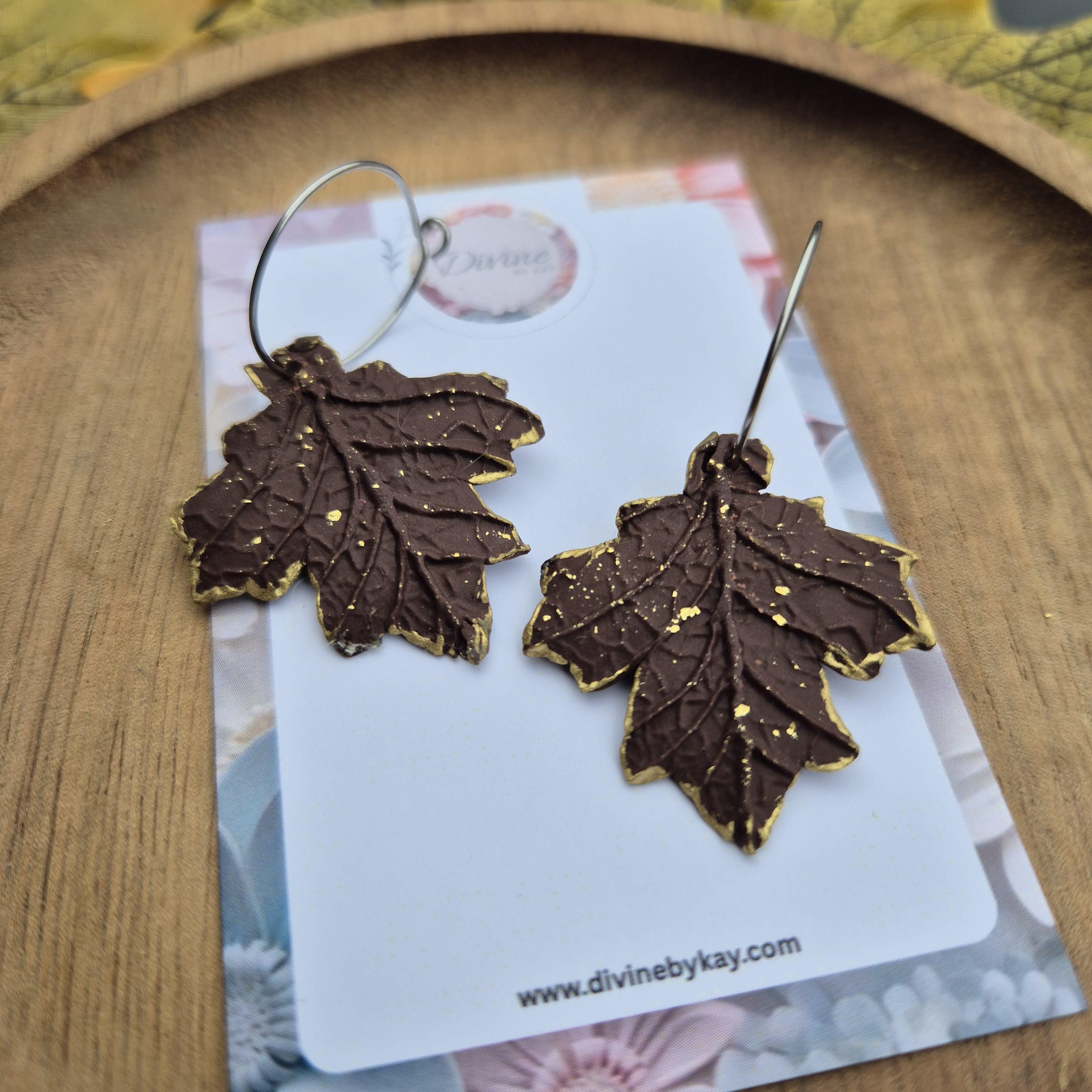 Clay Autumn Leaf Dangle Earrings: Nature-Inspired Jewelry