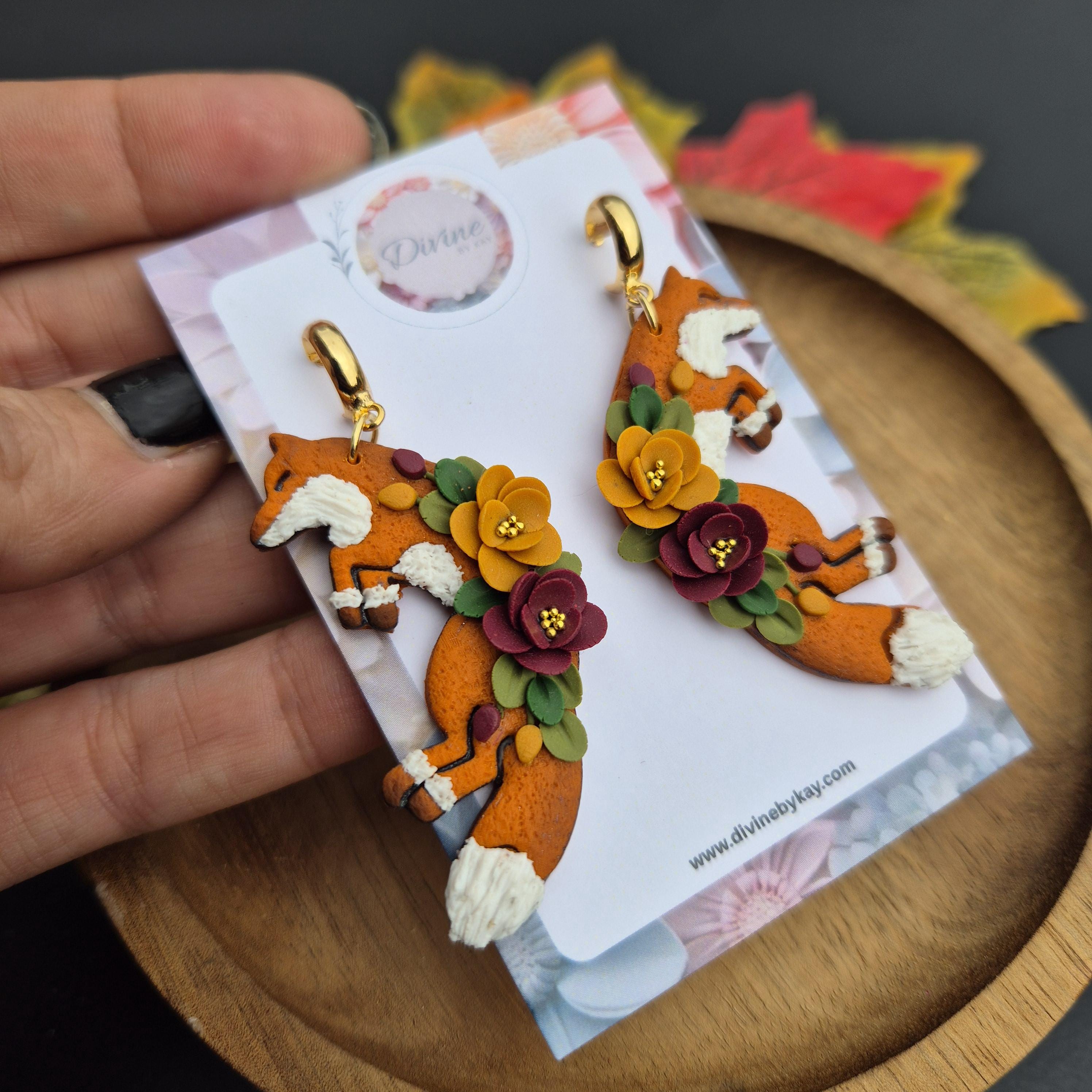 Fox Cottagecore Earrings: Handmade Clay Woodland Jewelry