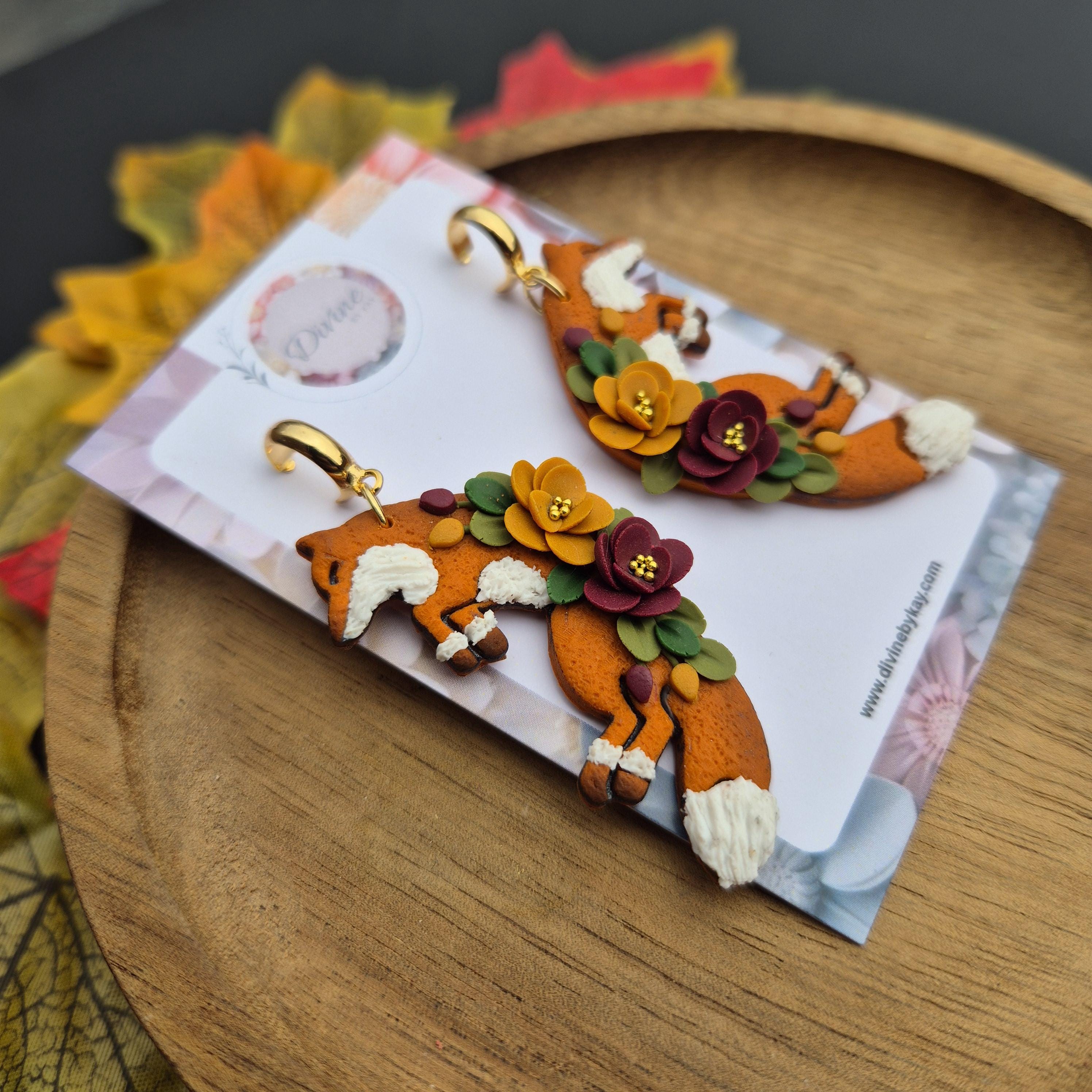 Fox Cottagecore Earrings: Handmade Clay Woodland Jewelry