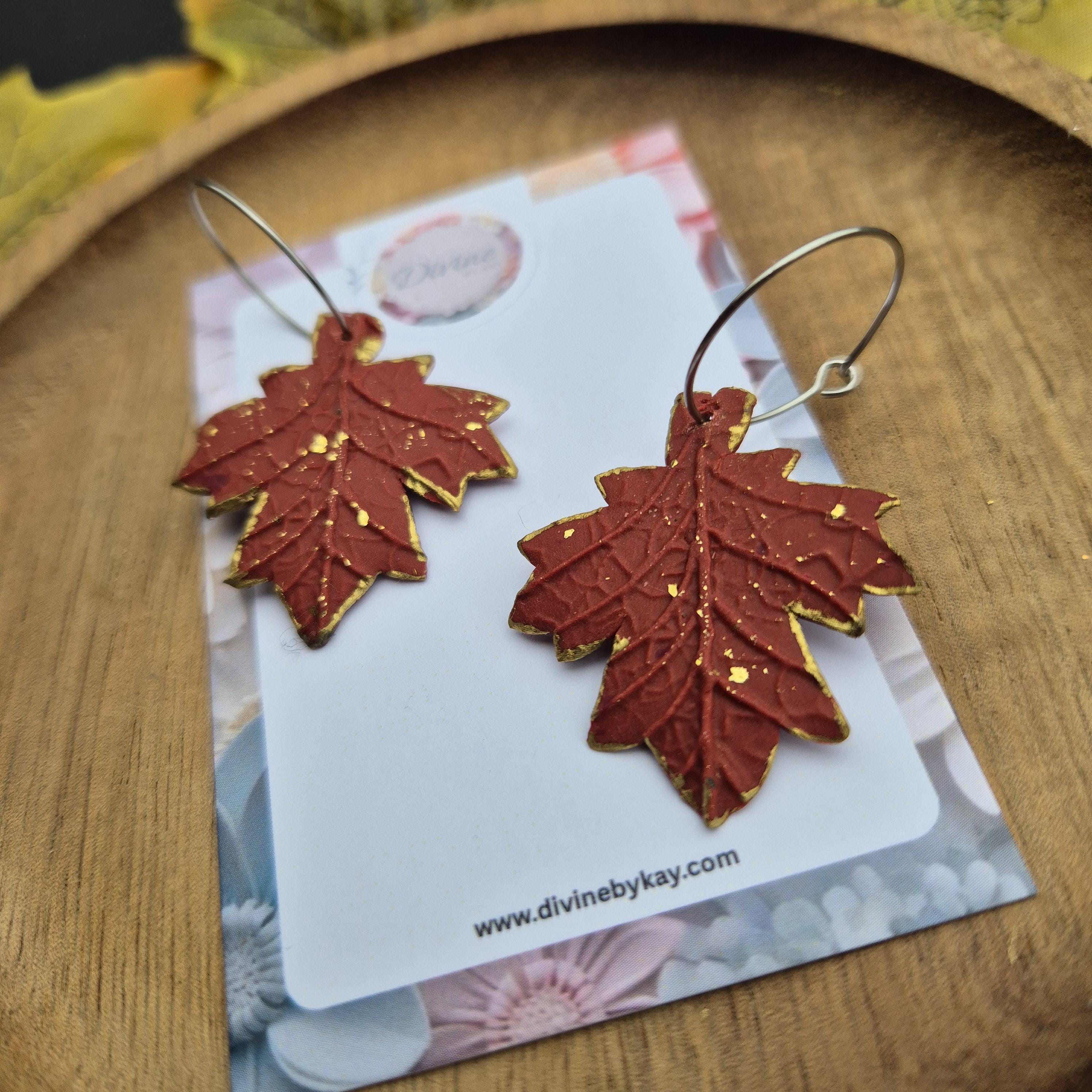 Clay Autumn Leaf Dangle Earrings: Nature-Inspired Jewelry