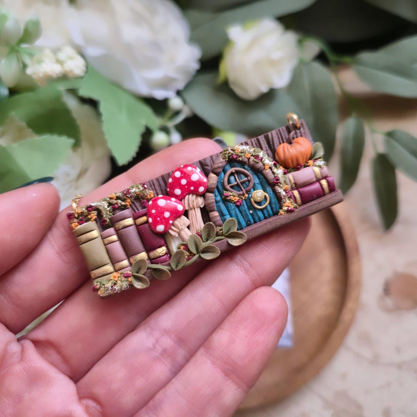 Hobbit door Book jewellery: Handcrafted paperclip bookmark, fairy door dangle earrings