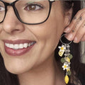 Lemon Charm Earrings, Crystal Dangle Hoops, Handmade Polymer Clay Citrus Jewellery